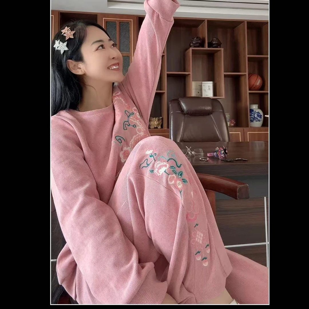 雪尼尔上衣+裤子套装唐汉布依新款G