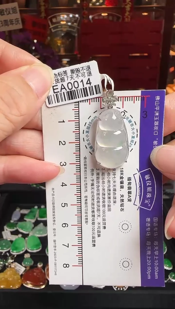 翡翠18K金镶嵌颈饰EA0014高冰富贵豆