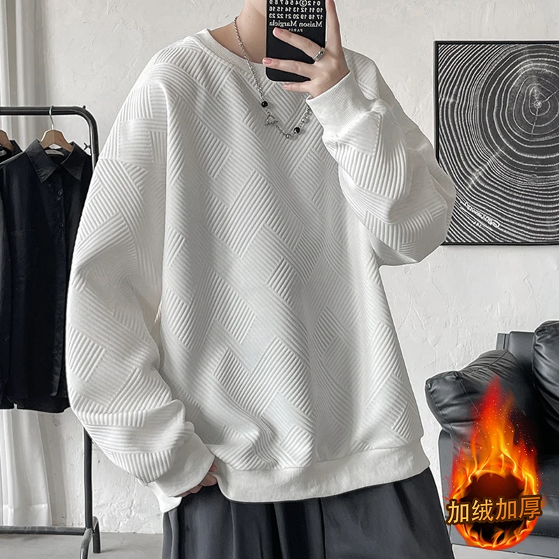 美式白色长袖卫衣男士秋冬季圆领新款潮流百搭宽松潮牌打底衫外套