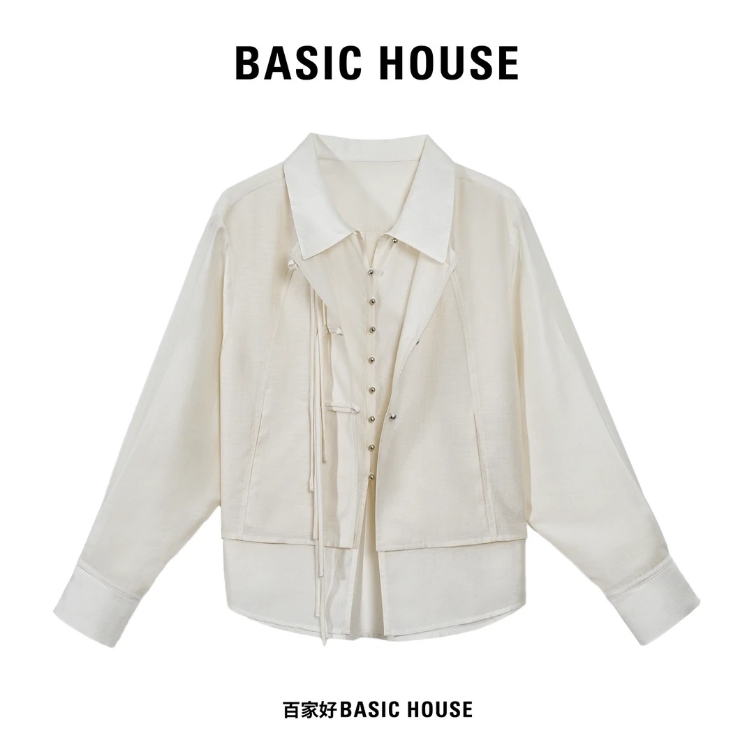 Basic House/百家好【忆江南】2024年夏季清设计师款假两件衬衫XX