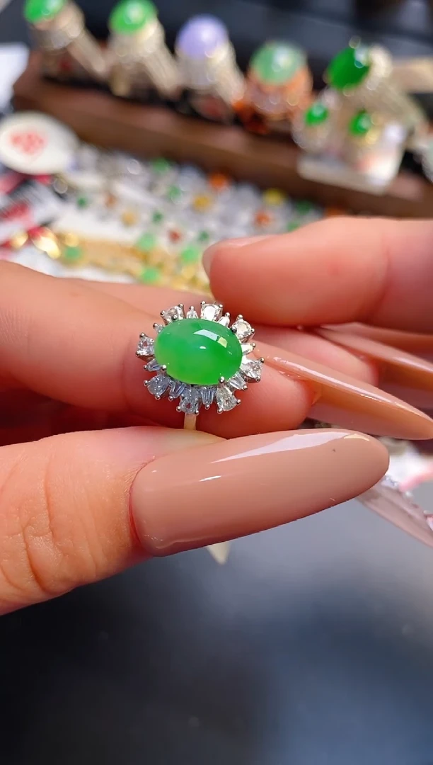 银S925镶嵌戒指翡翠天然