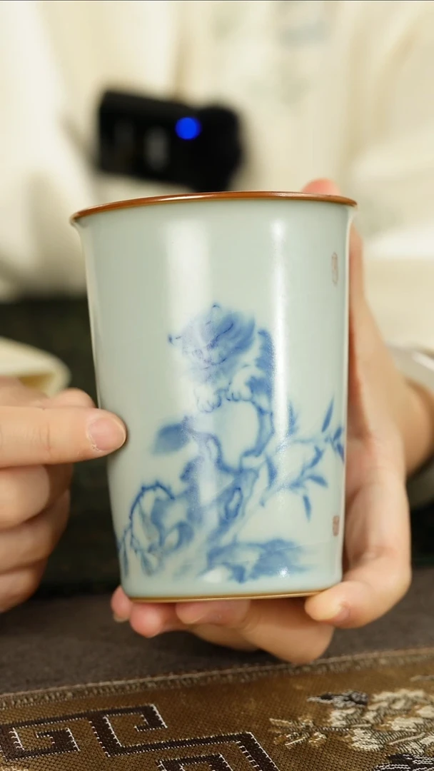 善窑厂汝窑天青青花可乐杯