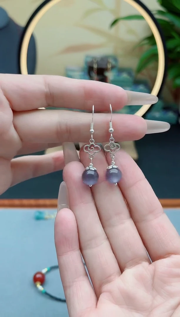 石英质玉银S925镶嵌耳饰391