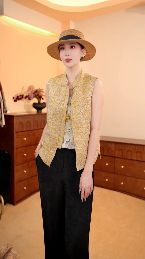 新中式国风时尚百搭高端暗纹提花两面穿上衣马甲-5198