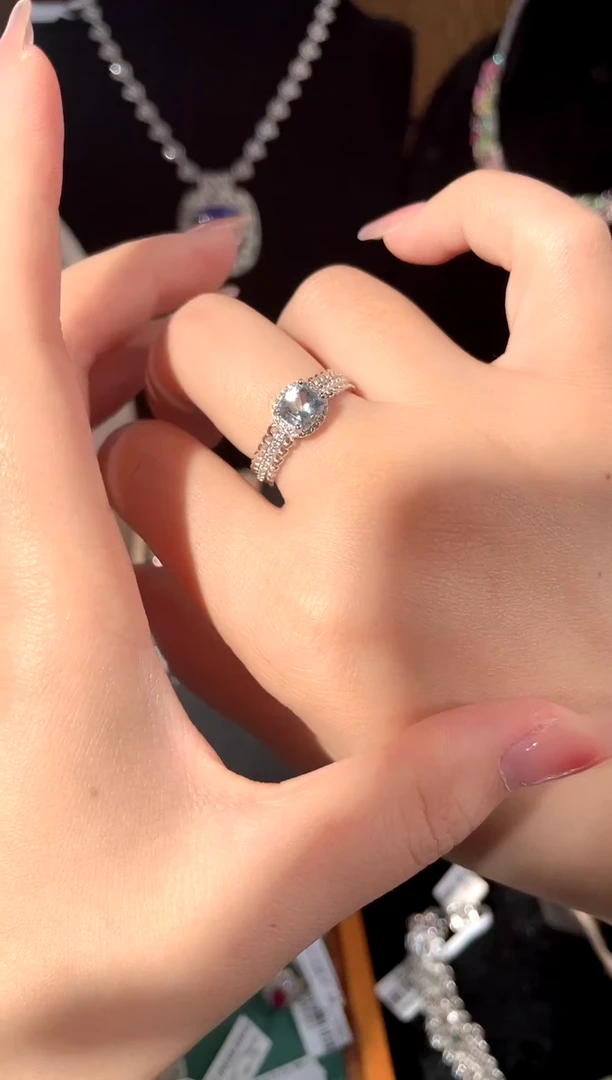 海蓝宝石戒圈银S925镶嵌戒指