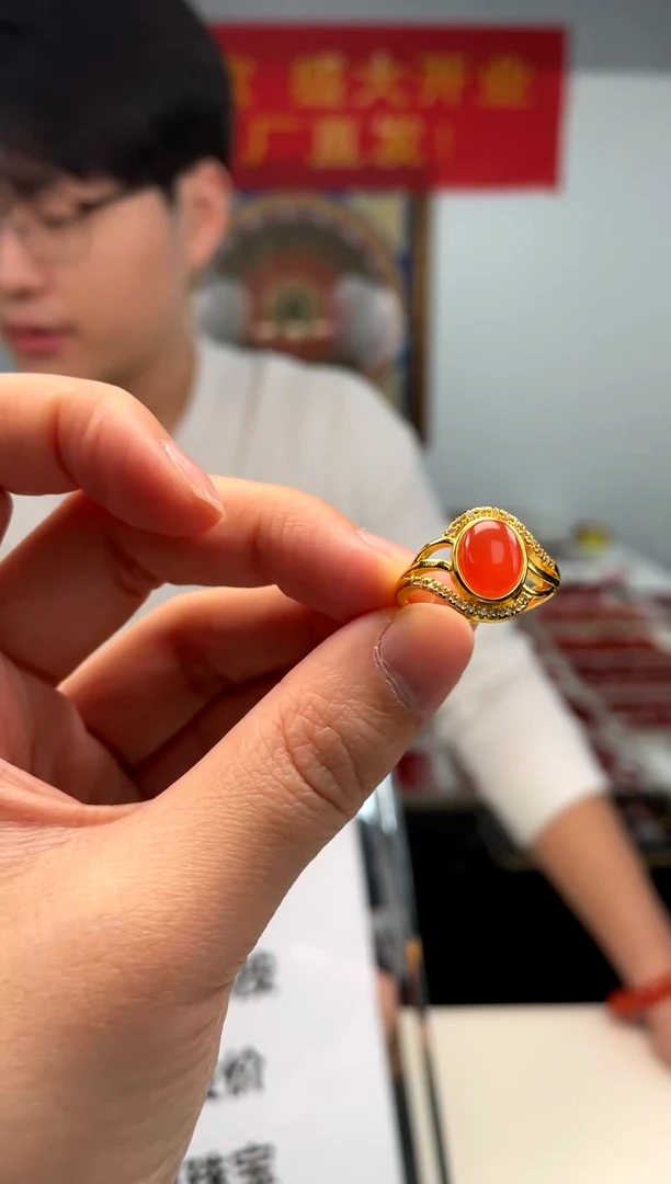 银S925镶嵌南红玛瑙戒指【昊哥珠宝】南红戒指多样性发一