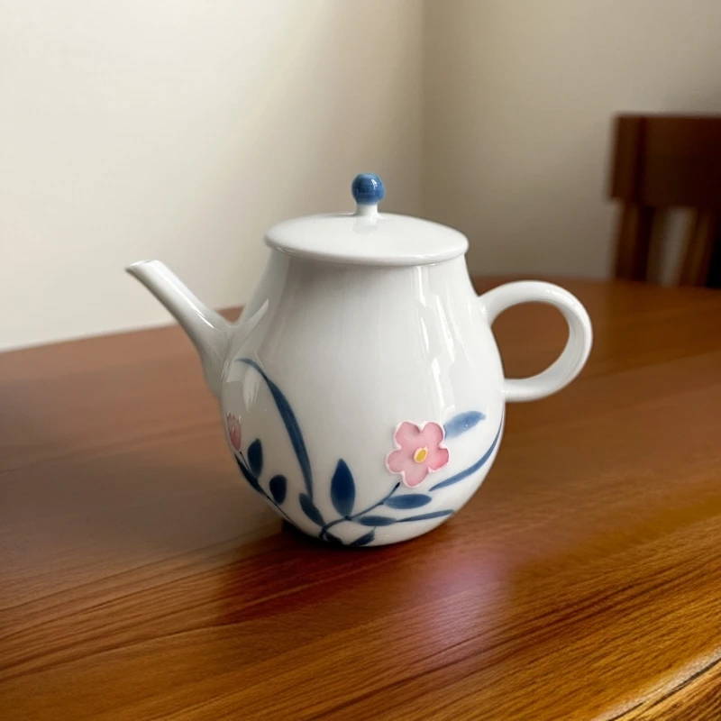 052109手绘釉下彩堆料小花小茶壶