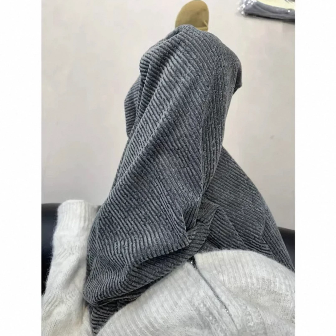 小香风粗花裤子男款秋季潮牌美式细闪条纹针织裤宽松直筒重磅卫裤