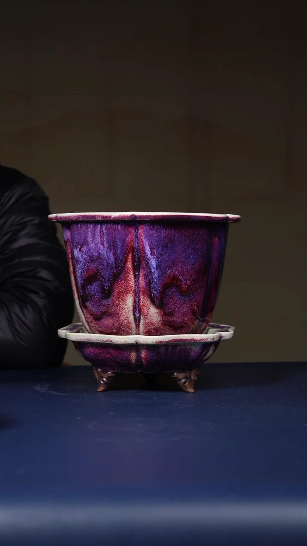 【闪购商品】摆件钧瓷玉石釉葵口式花盆