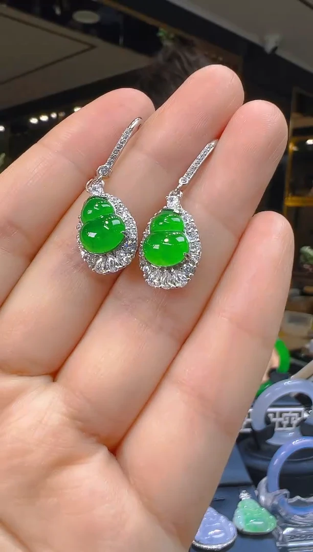 翡翠银S925镶嵌耳饰036（多样性发其一）