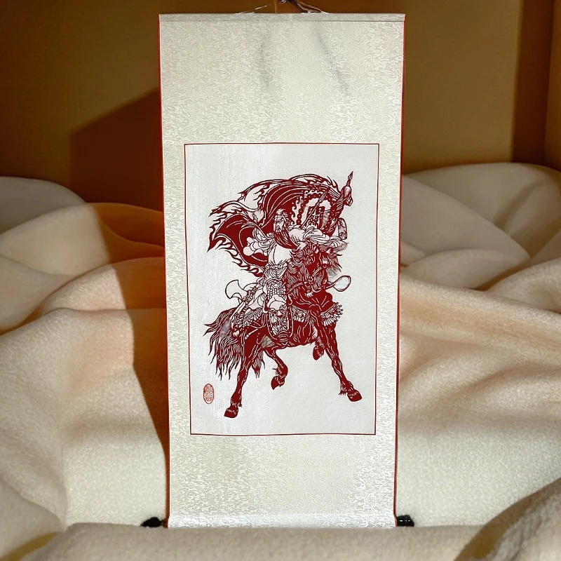 张永红老师手工剪纸，红关公，表好卷轴，尺寸40cm*60