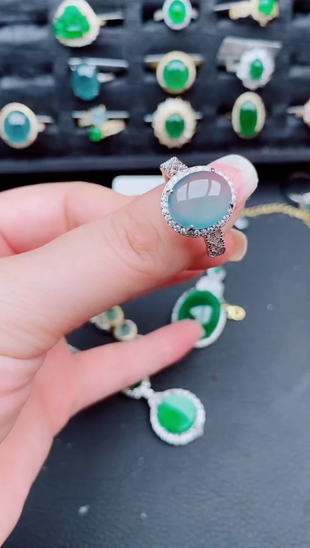 翡翠戒指银S925镶嵌天然a货翡翠543