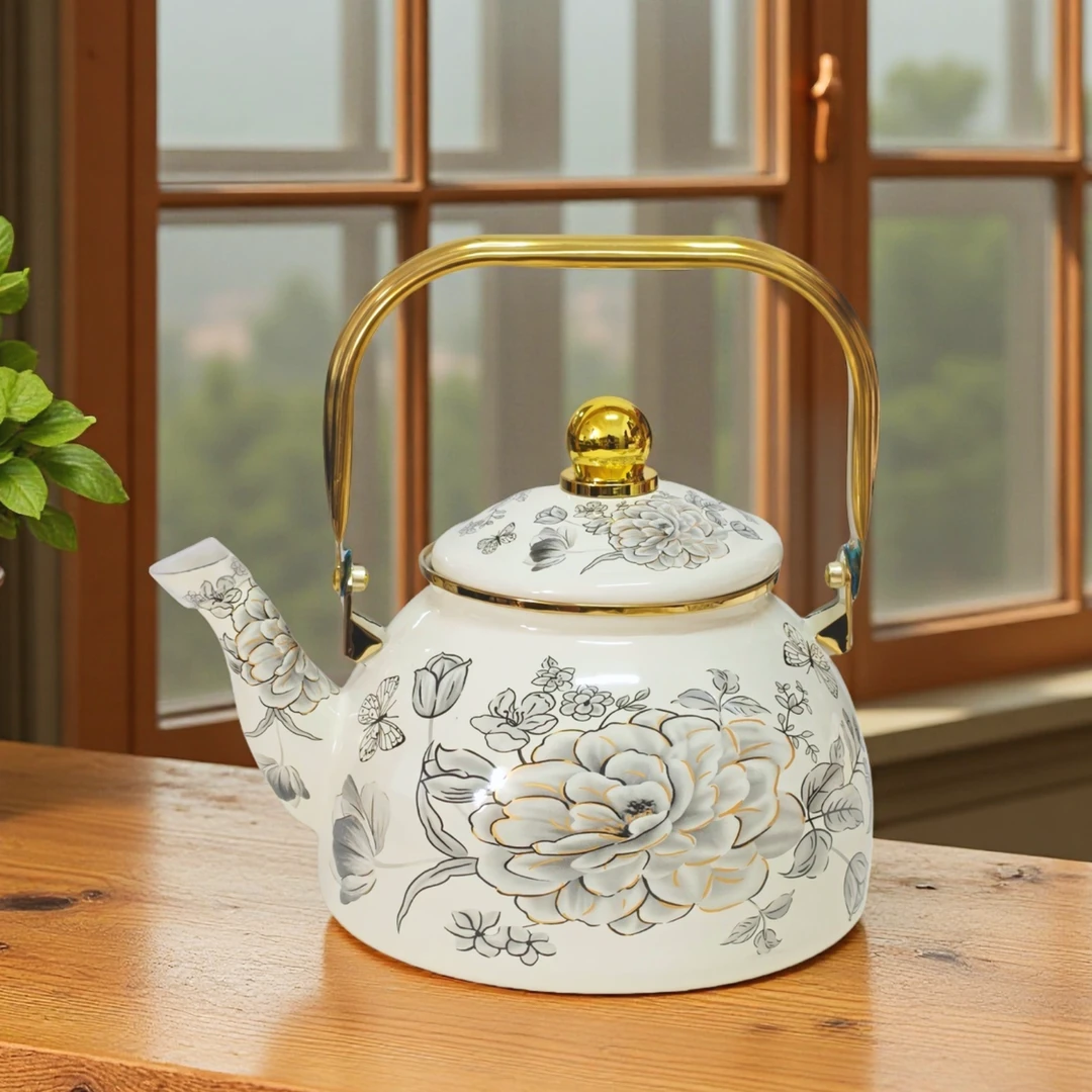 【七喜】2.8L平底壶黑玫瑰 搪瓷烧水壶家用茶馆户外