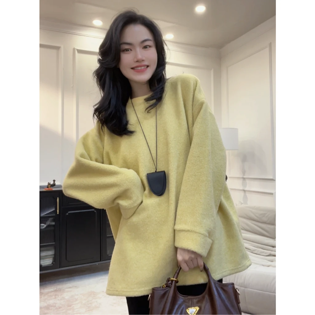 【雪花飘飘】冬季加厚保暖双口袋雪花绒毛呢中长款高级感卫衣