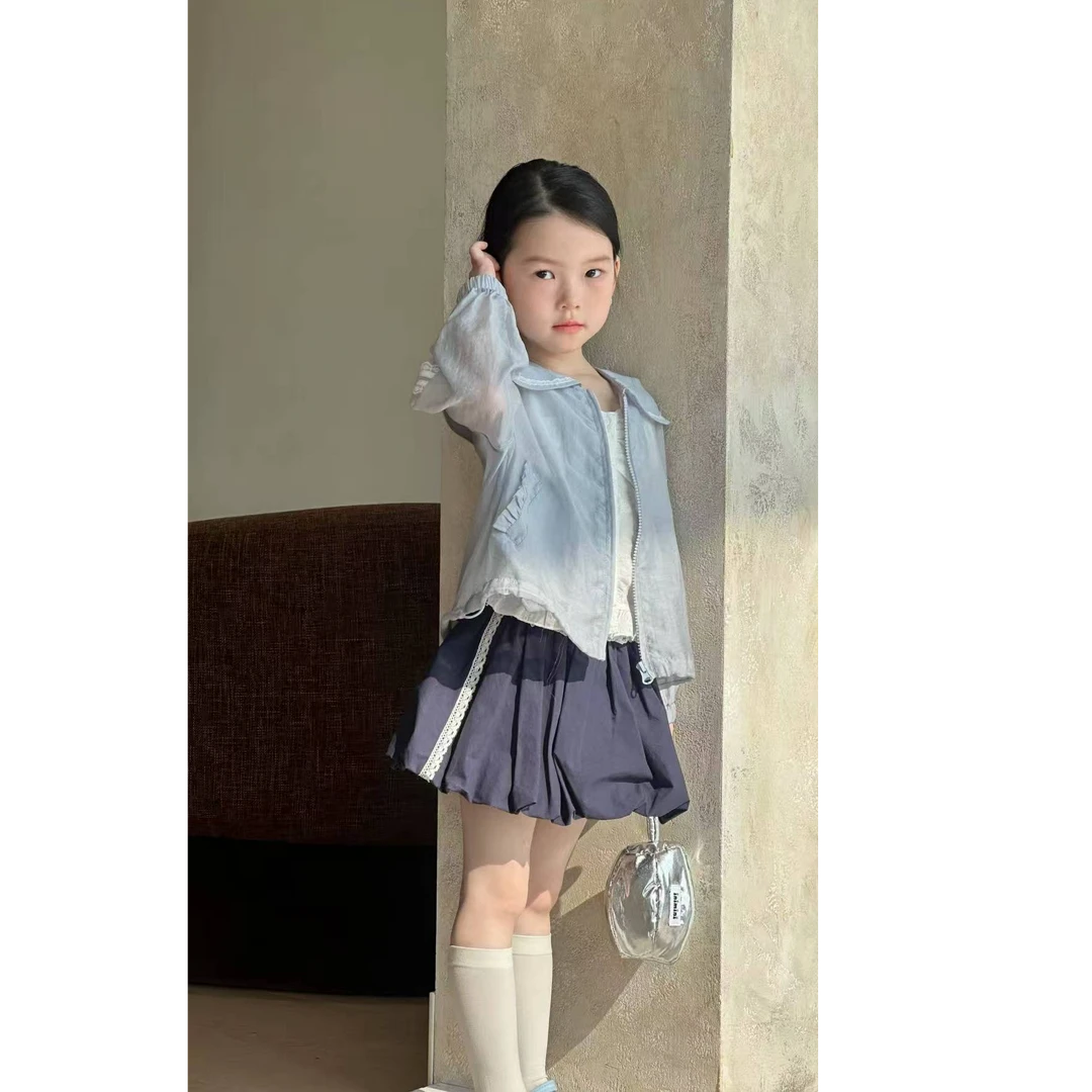 Alice* 725* 茉莉岛女童夏季藏青色花苞半身裙