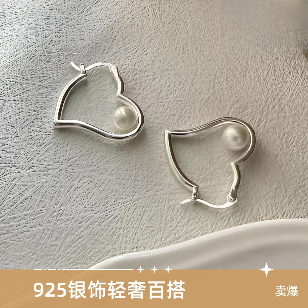 925银仿珍珠耳饰 S925纯银韩式爆款法式小众爱心耳扣轻奢百搭