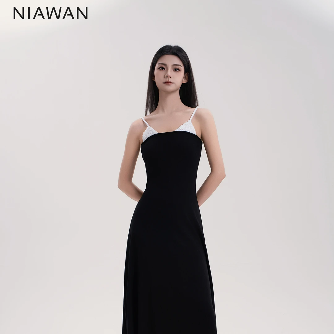 NIAW AN【晨露花语】针织吊带连衣裙原创设计感小众立体花朵拼接