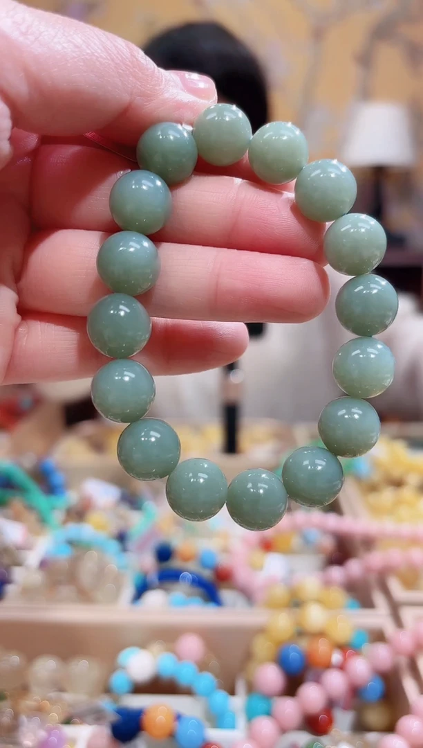 未镶嵌手串和田玉12咪+且末蓝精品珠，和田玉设计款手串