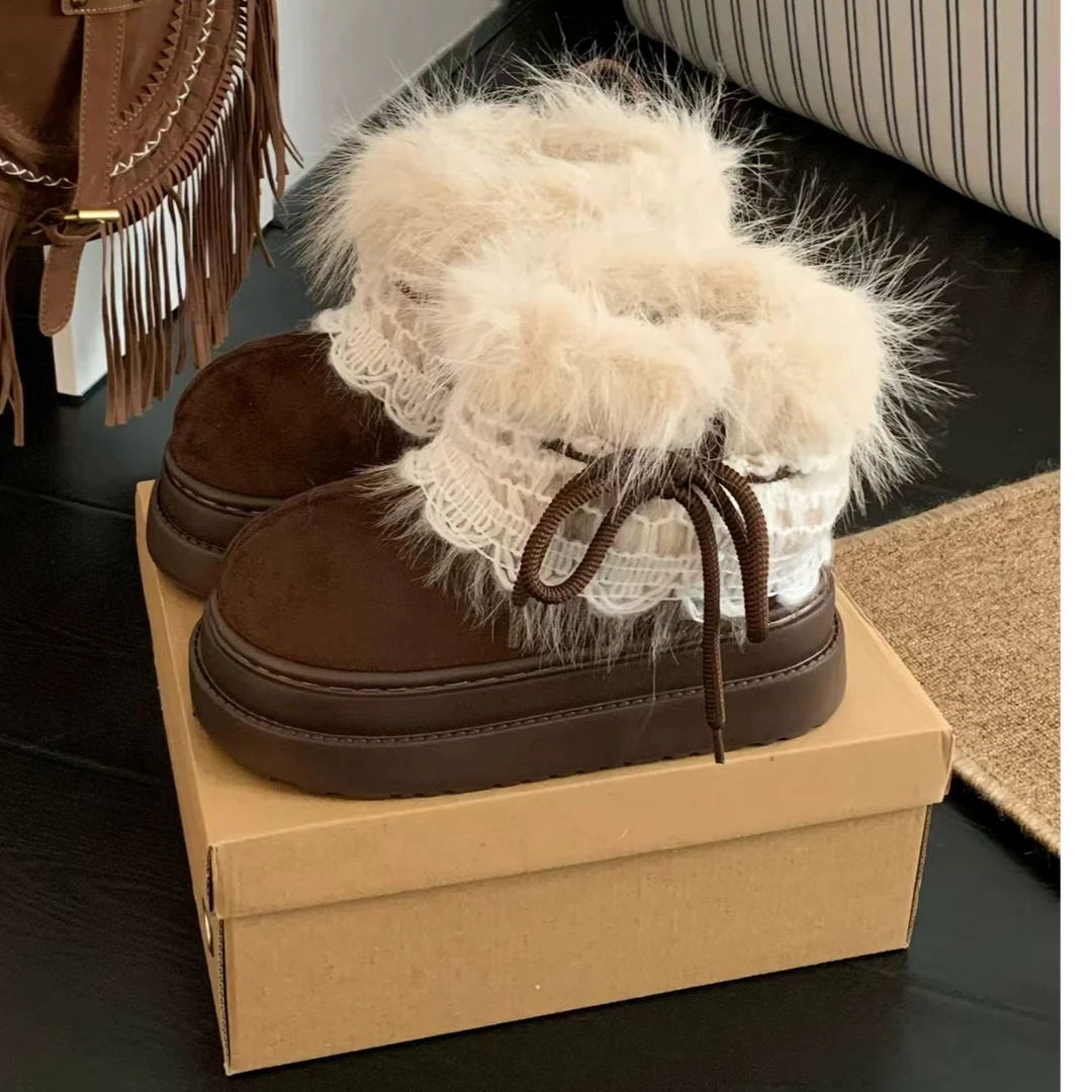 猫力增高厚底雪地靴女2025新款加绒加厚保暖防滑毛茸茸棉鞋