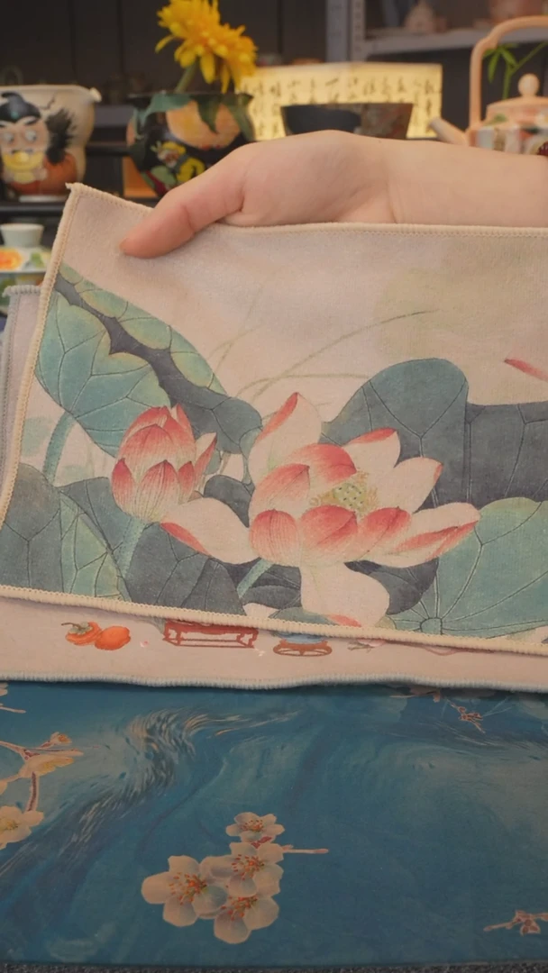 【闪购商品】福利品 荷花+灰猫咪茶巾15*30cm