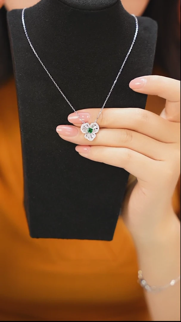 无非金属大牌同款三花满镶锆石绿石