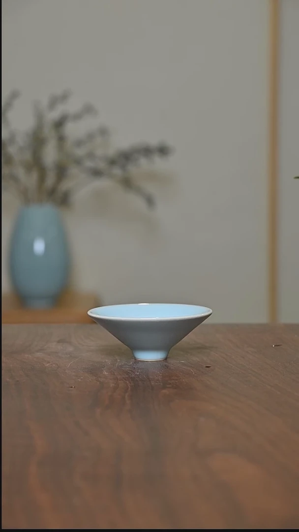 天青釉 手拉 斗笠杯 微瑕 朱法喜作品35ml