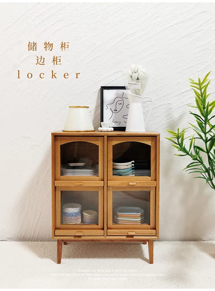 清仓！6分娃屋微缩茶台四宫格置物柜复古纯实木手工打造