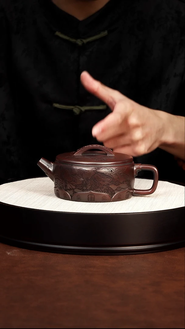 茶壶紫砂石红 莲韵汉瓦