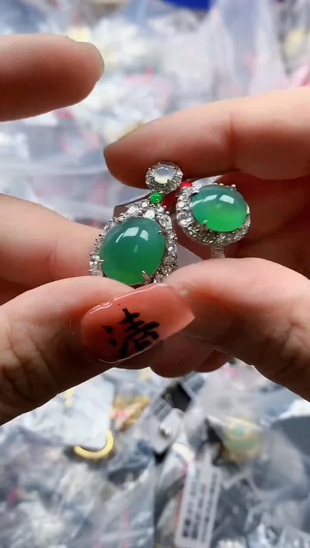银S925镶嵌戒指翡翠天然A货缅甸翡翠