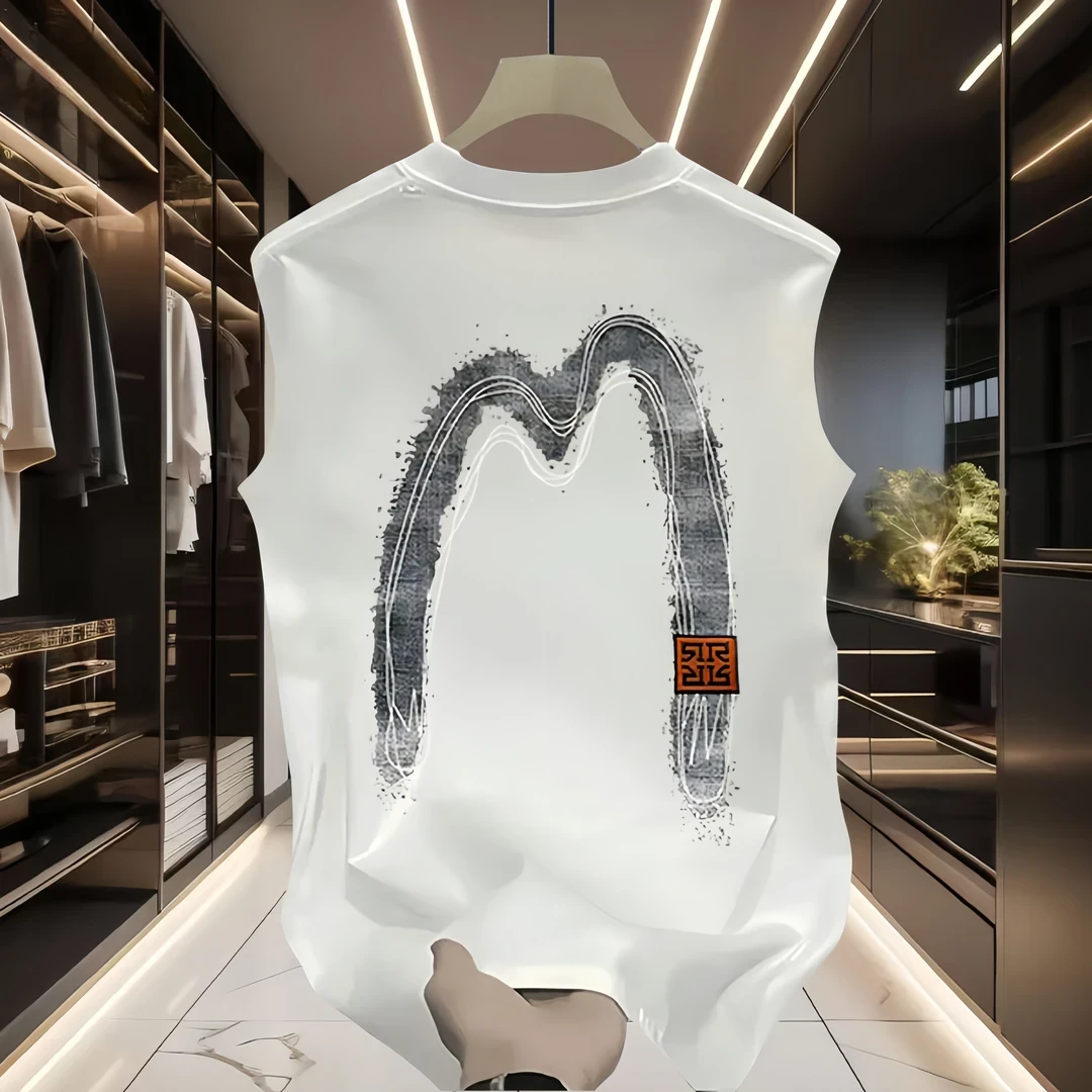 夏季百搭简约字母印花宽松休闲无袖上衣时尚潮流背心时尚潮男女款