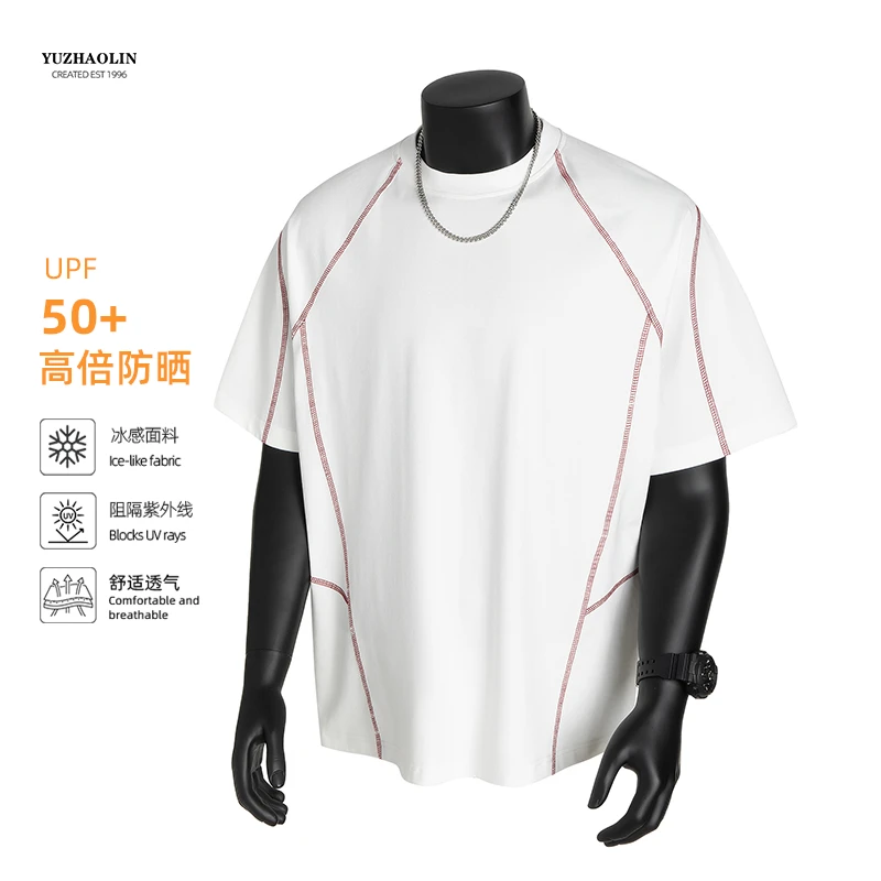 美式索罗娜凉感短袖T恤男2025夏季新款宽松休闲防晒运动速干半袖