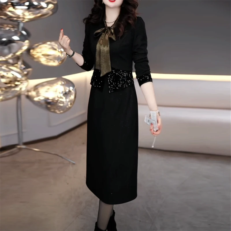 迪雅精纺轻奢高端女装2025春季新款时尚洋气百搭显瘦假两件连衣裙