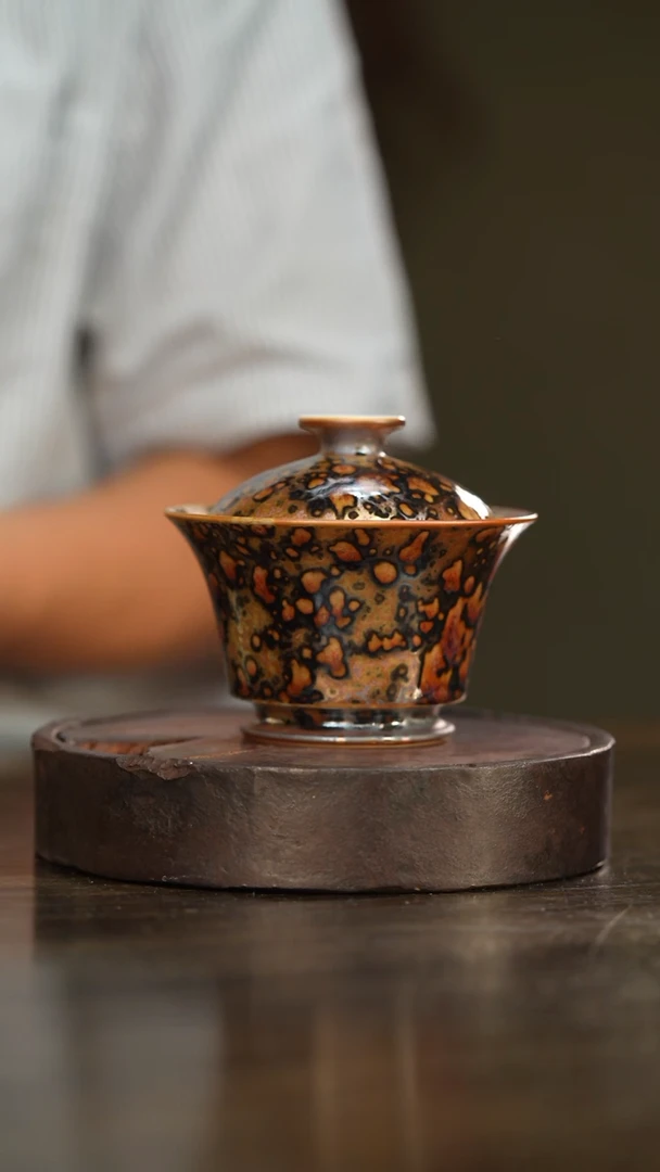 78柴房陶瓷柴烧斑鹿盖碗