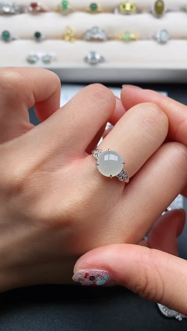 银S925镶嵌戒指翡翠缅甸天然A货翡翠11 2-