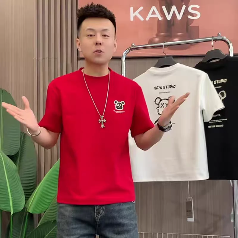 2025新款潮牌小熊印花短袖t恤男士圆领t恤帅气上衣夏季体恤衫