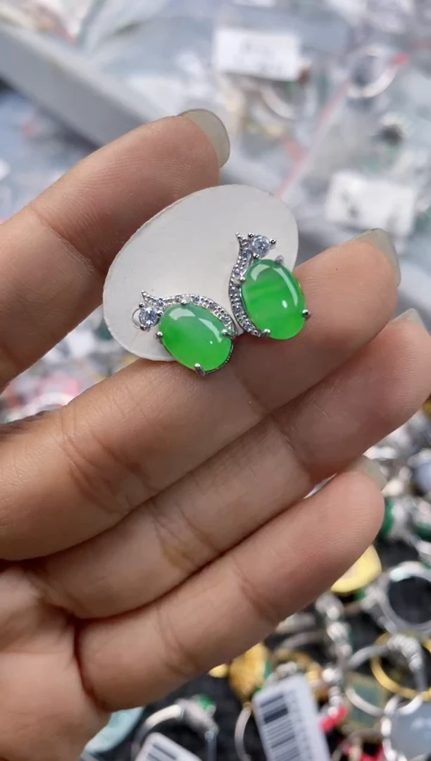 银S925镶嵌戒指翡翠W*777---7