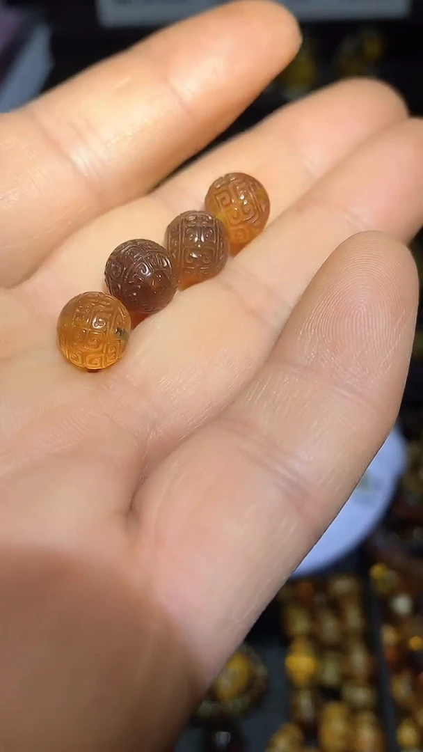 琥珀未镶嵌耳饰天然缅甸琥珀回纹9+