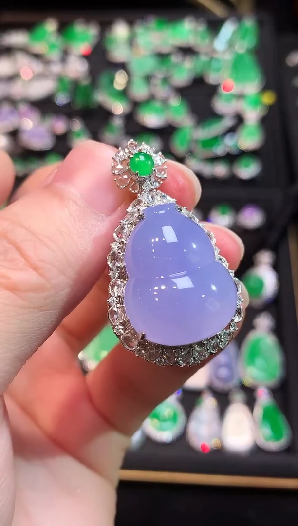 吊坠(赠链)18K金镶嵌翡翠高冰紫罗兰胖葫芦吊坠