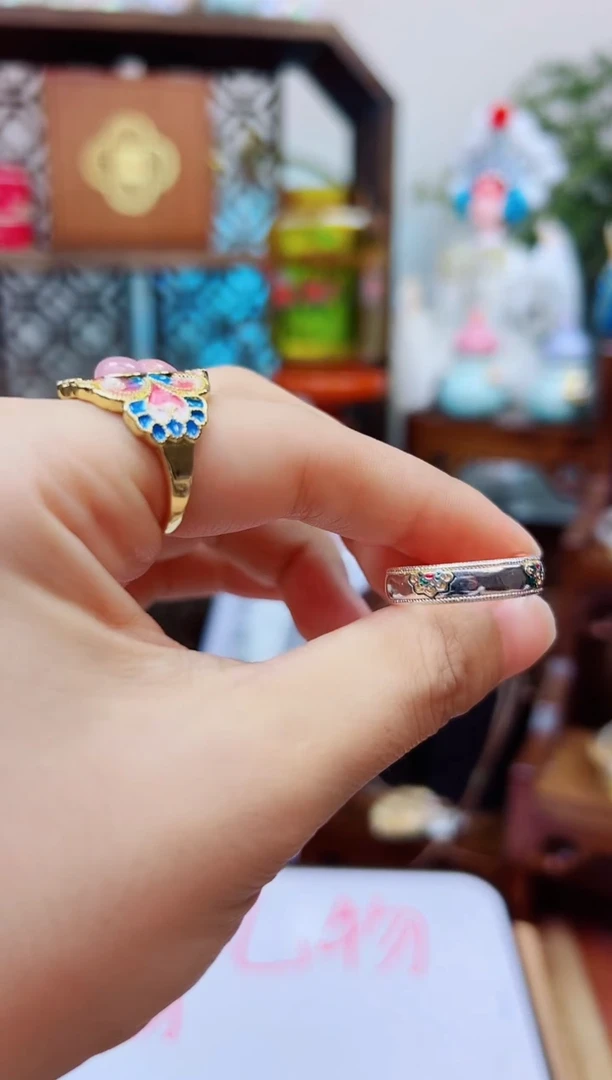 钛钢无非遗珐琅彩银戒指