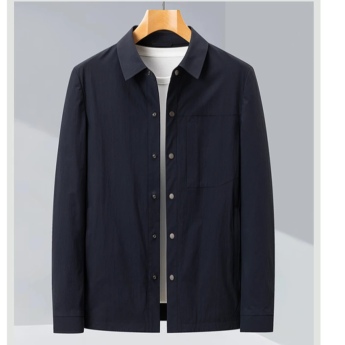 春季高端男士轻薄款爸爸款夹克男装中青年翻领外套单排扣外套