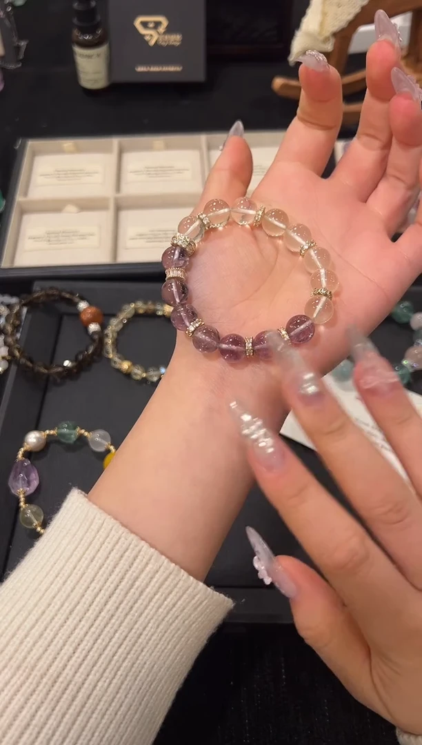 未镶嵌手链水晶紫黄拼接设计款手串