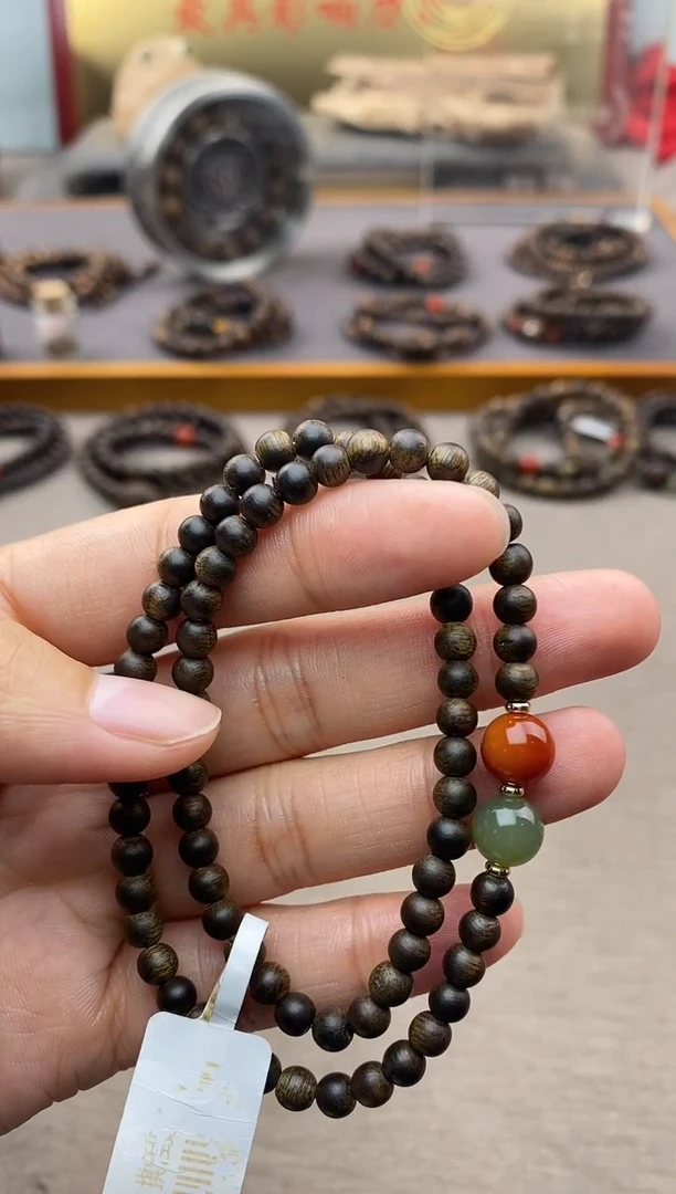 【闪购商品】沉香手串越南芽庄白棋0.4+配饰 沉水双圈款