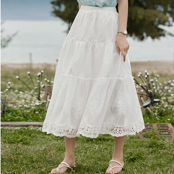 谜秀又美又仙！甜美少女感层叠蕾丝蛋糕裙白色纯棉半裙女 新款显瘦