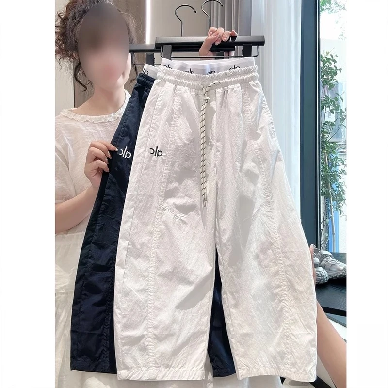 女童夏工装裤2025新款薄款速干休闲阔腿裤百搭双腰束脚裤防蚊裤子