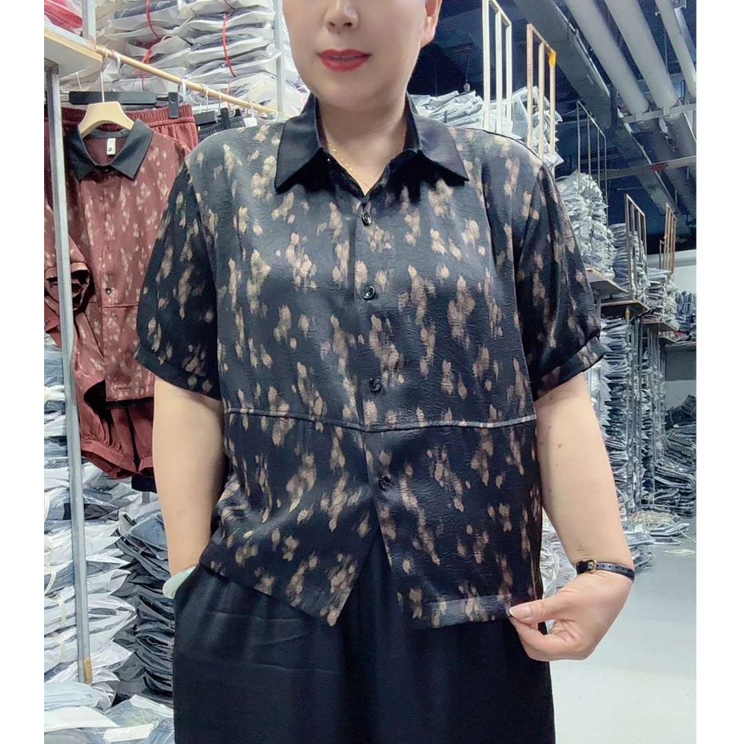 翻领常规极简风薄款夏季韩版衬衣碎花衬衫上衣青年潮流宽松印花