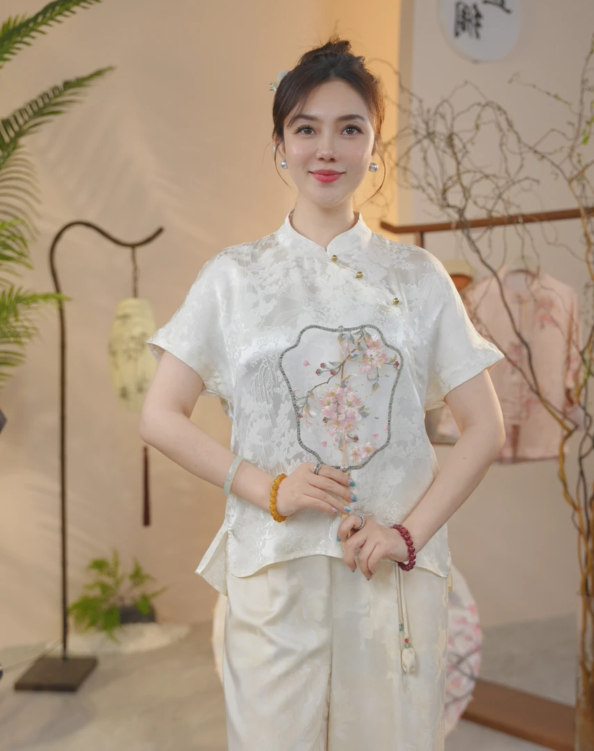 【柒羽】2025国风新中式春夏新款短袖上衣女装