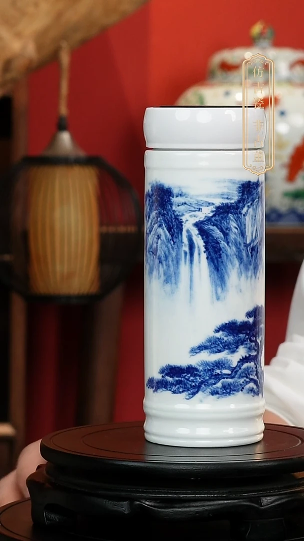 摆件山水保温杯杯