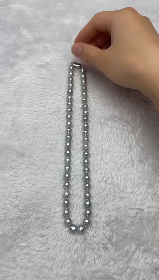 项链银S925镶嵌海水珍珠AK真多麻8-8.5mm