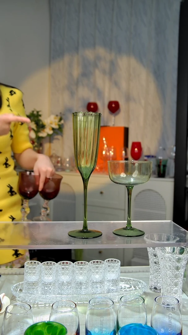 玻璃2只1高1矮绿色酒杯11111