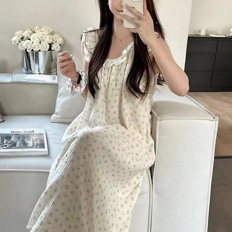 5号-睡衣女夏季捡漏云朵棉睡裙可外穿家居服睡裙